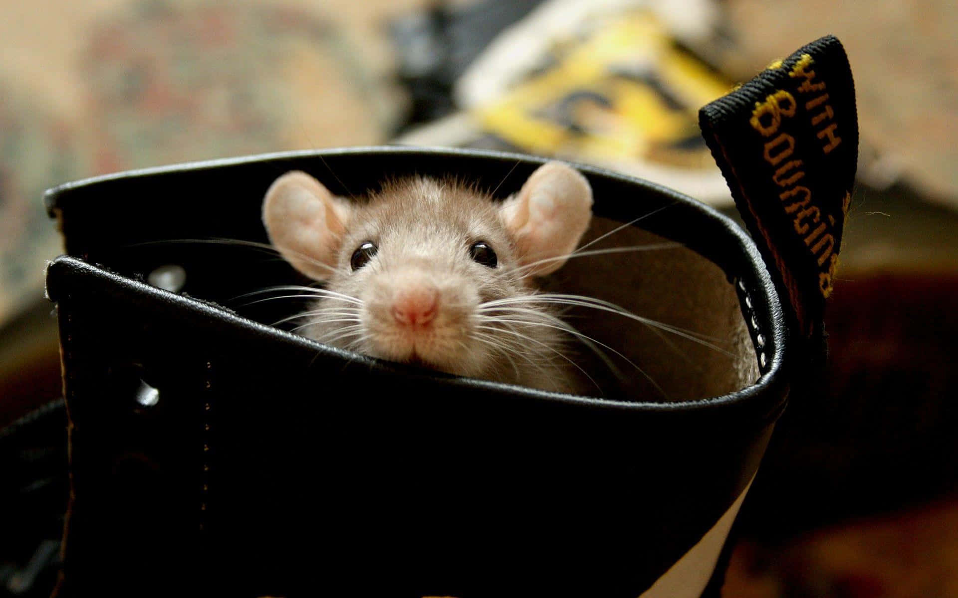 Cute Rat At Black Boots Picture