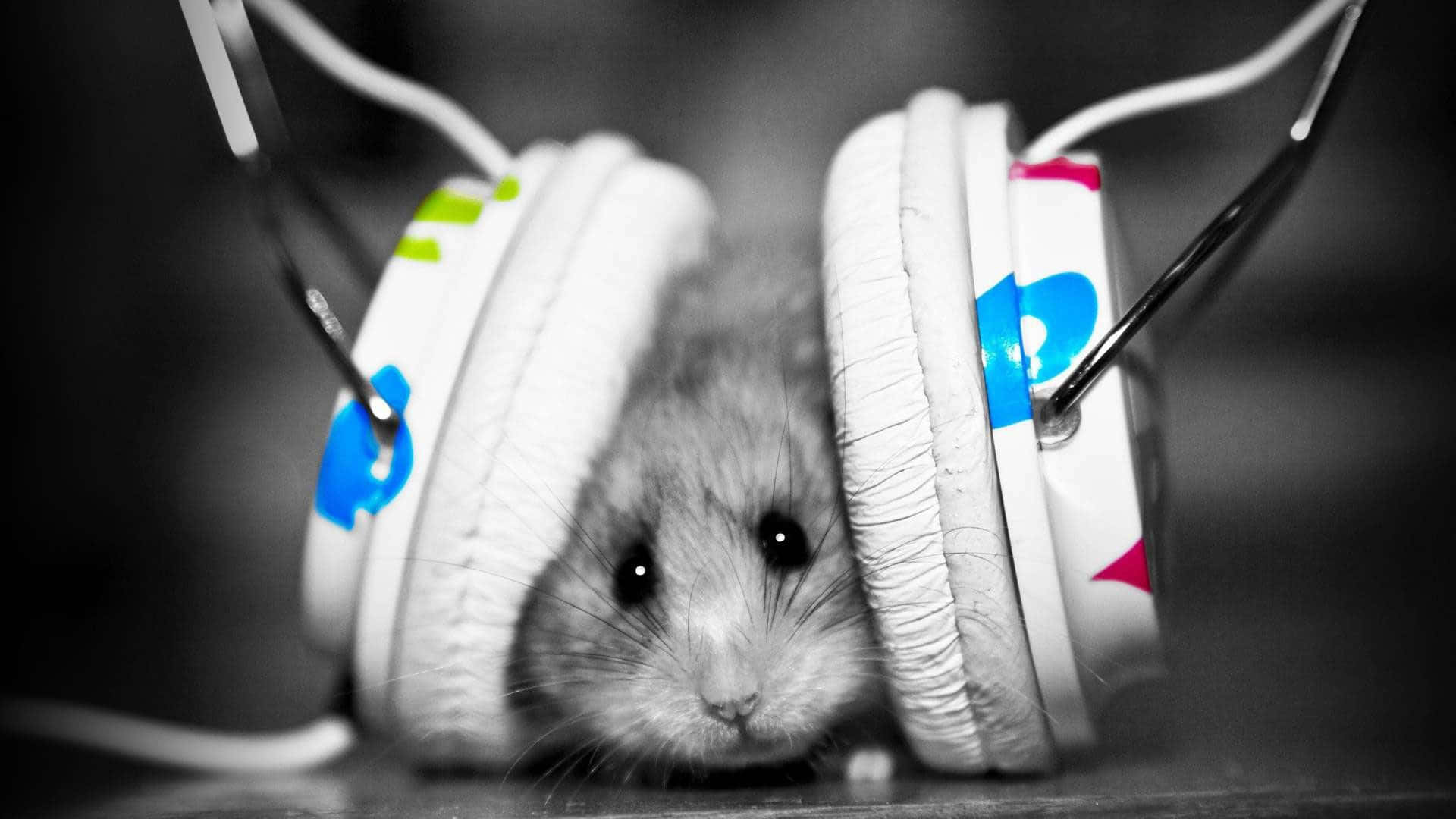 Sød Rat Lytter Til Musik Billede