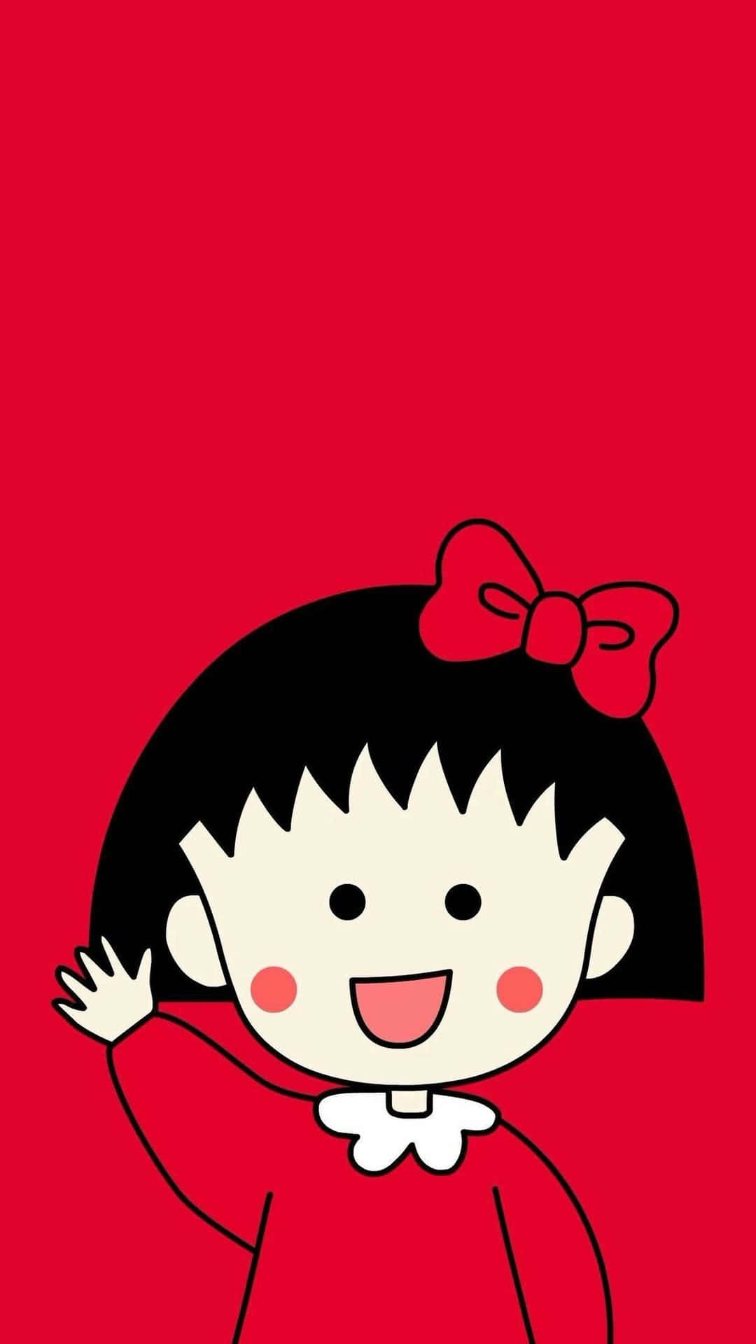 En tegnefilm pige i rød kjole, der vinker med hånden Wallpaper