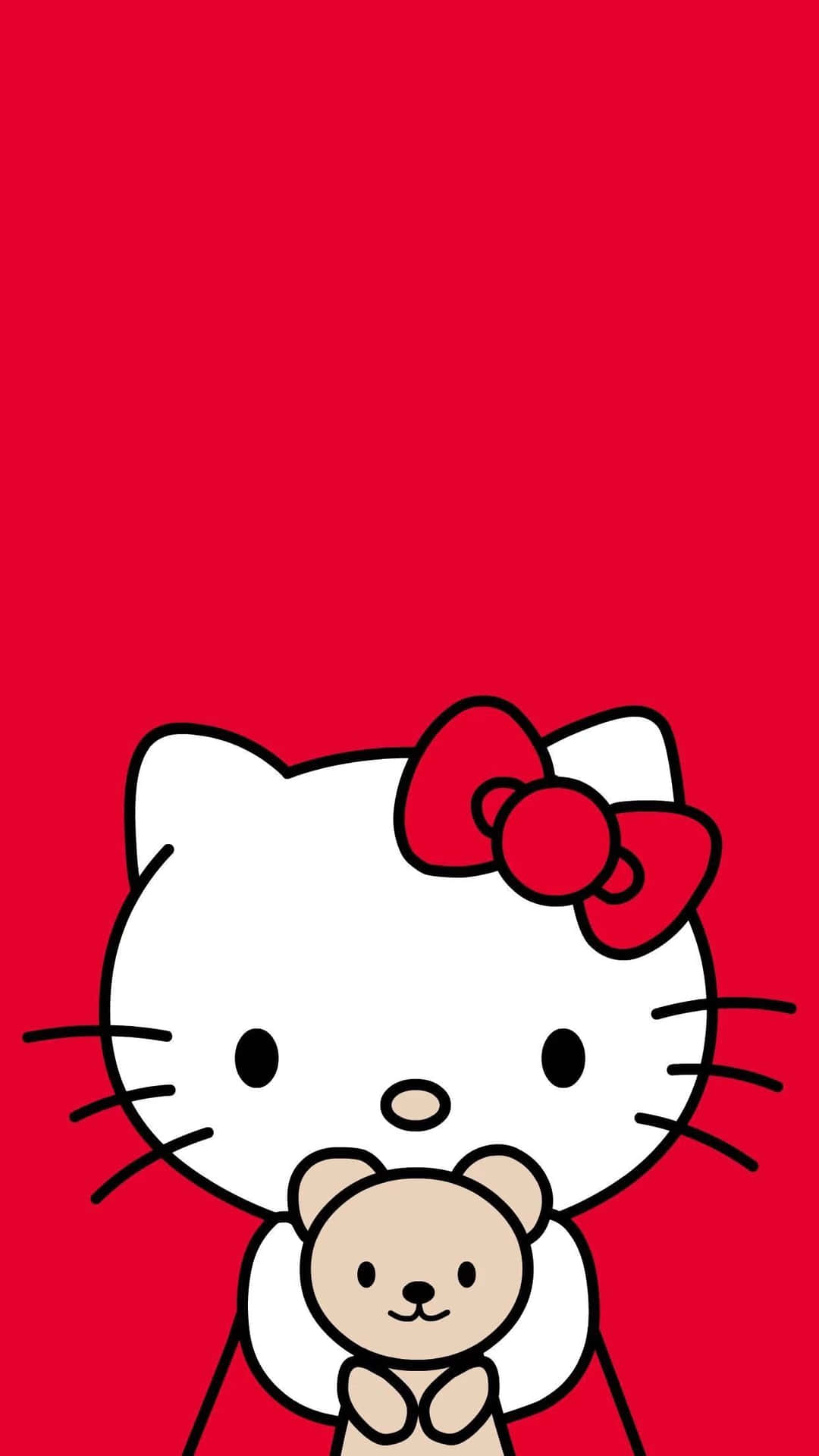 Hej Kitty med en teddybjørn på en rød baggrund Wallpaper