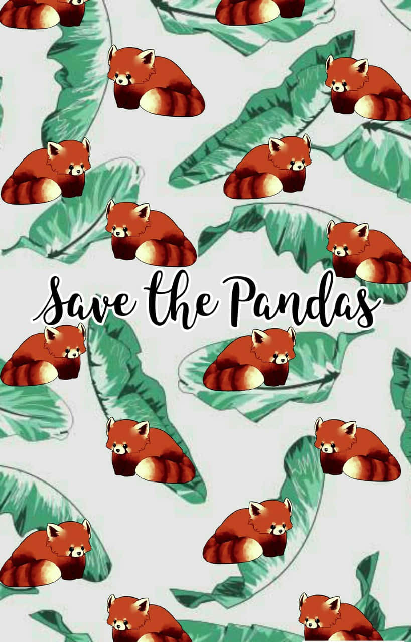 Save The Pandas - A Pattern With Red Pandas And Leaves Wallpaper