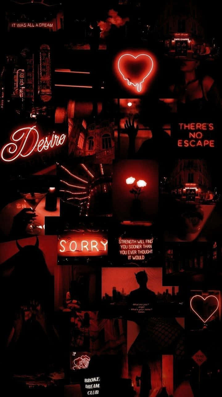 A Collage Of Red And Black Images With A Heart Wallpaper