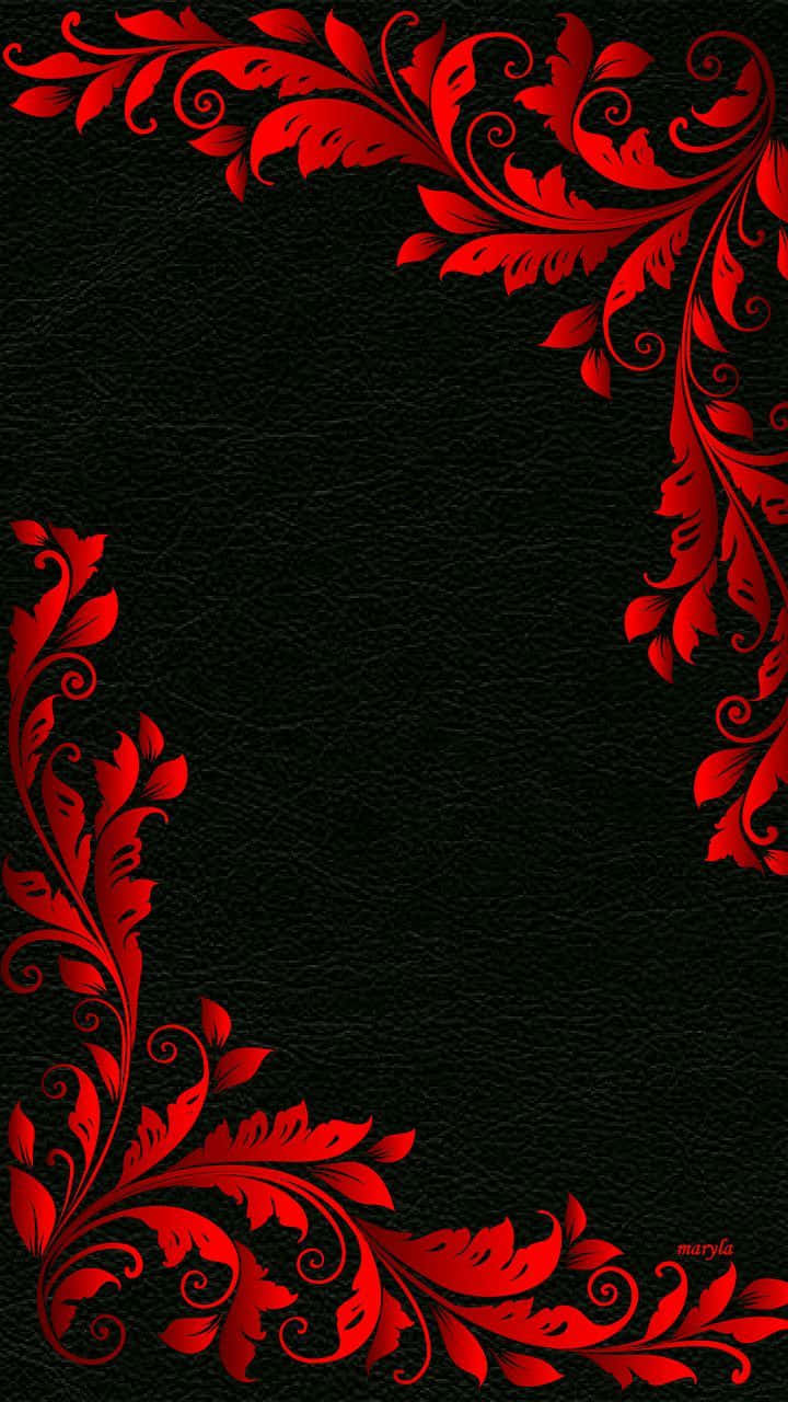 A Black Background With Red Floral Pattern Wallpaper