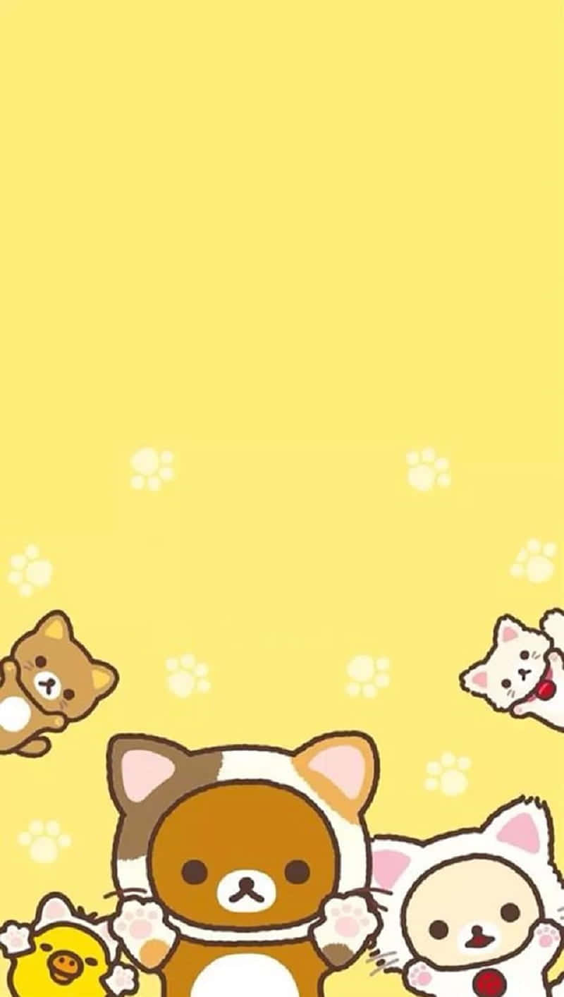 A Group Of Kawaii Animals On A Yellow Background Wallpaper