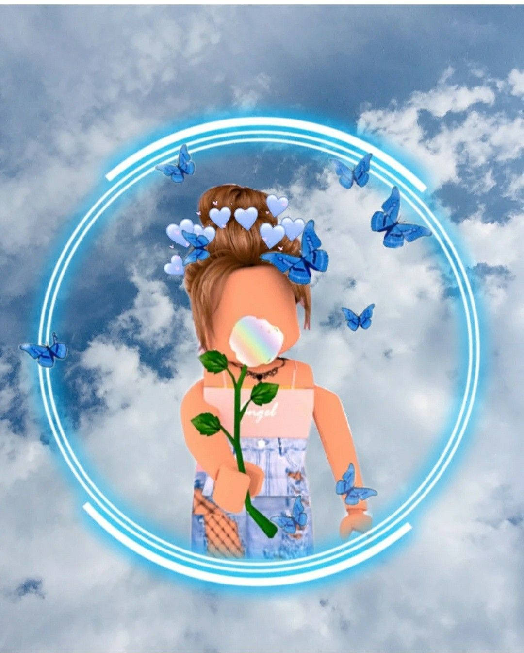 Cute Roblox Girl Blue Clouds Wallpaper