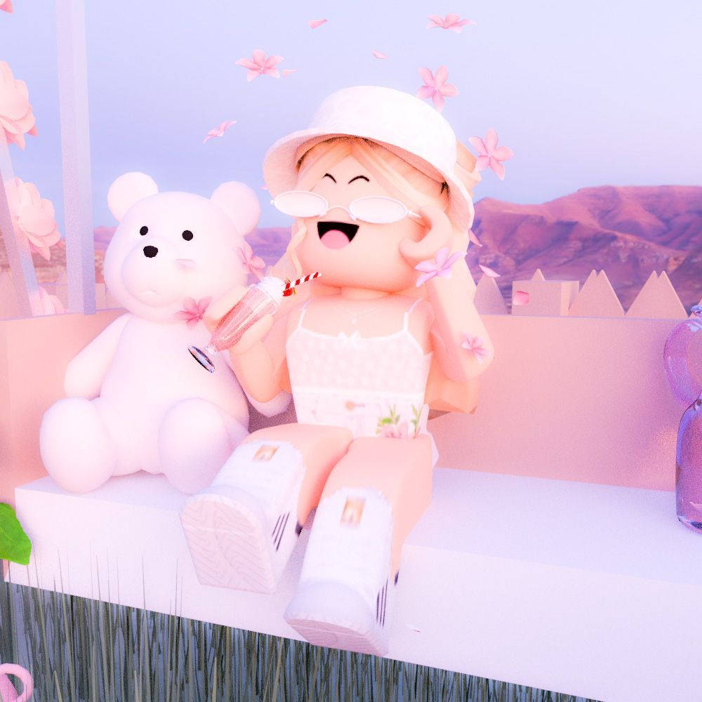 Cute Roblox Girl White Teddy Bear Wallpaper