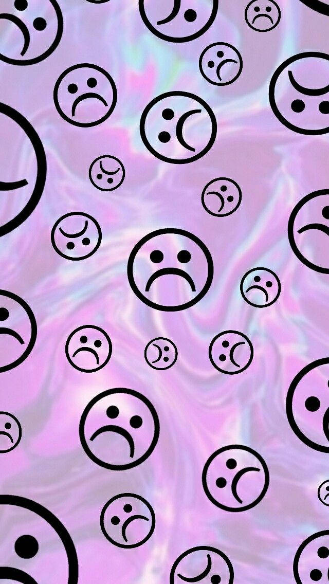 Cute Sad Smileys On Pink Wallpaper