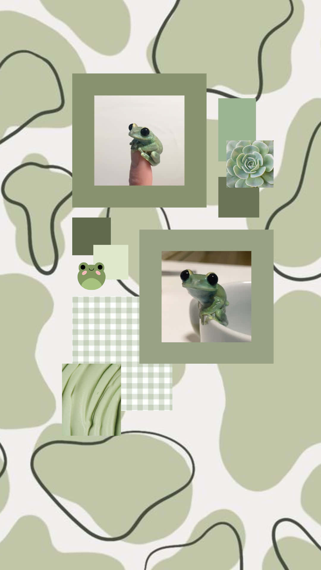 Niedlichemoosgrüne Frösche In Einem Rahmen. Wallpaper