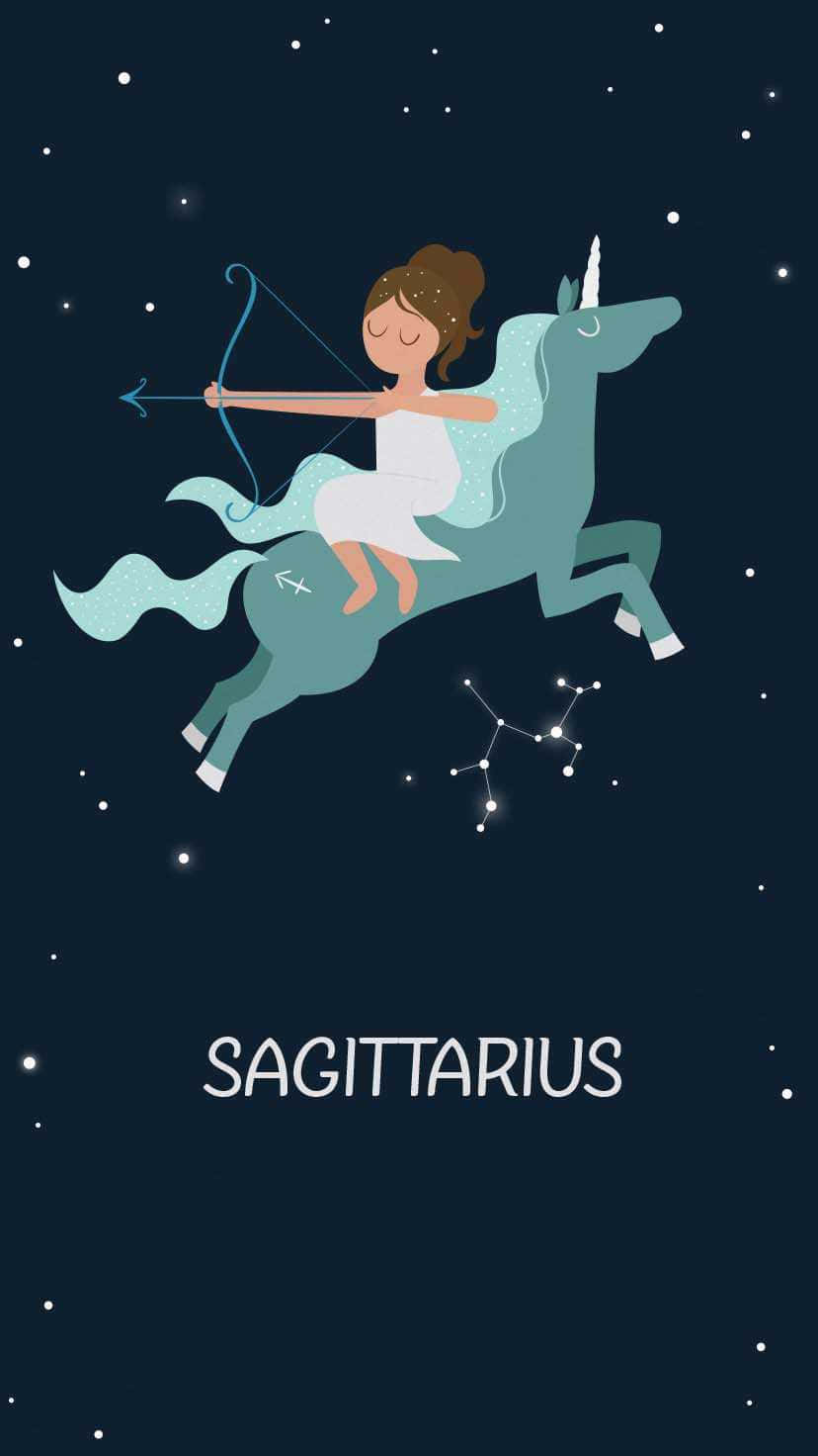 Cute Sagittarius Woman With Unicorn Wallpaper