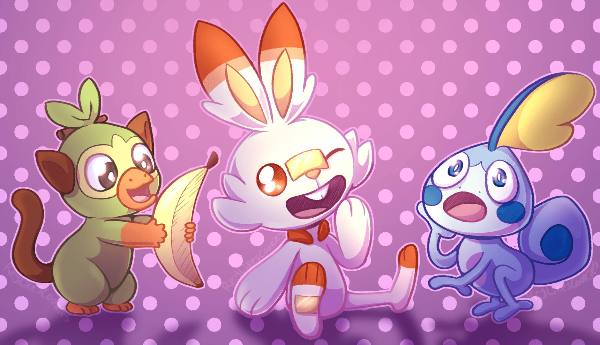 Cute Scorbunny And Other Starters Wallpaper