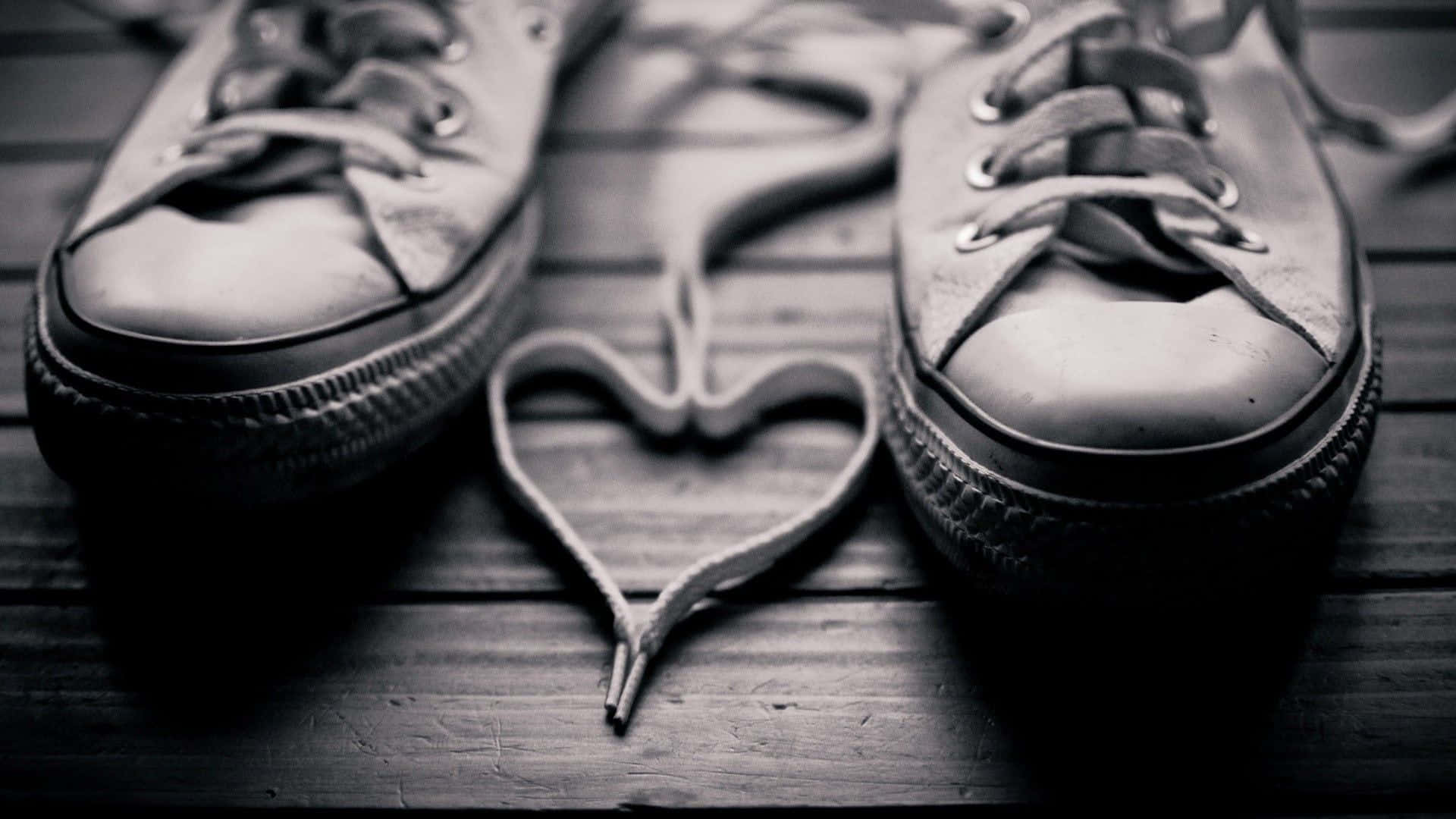 Adorable Pink and White Sneakers with Heart Designs Wallpaper