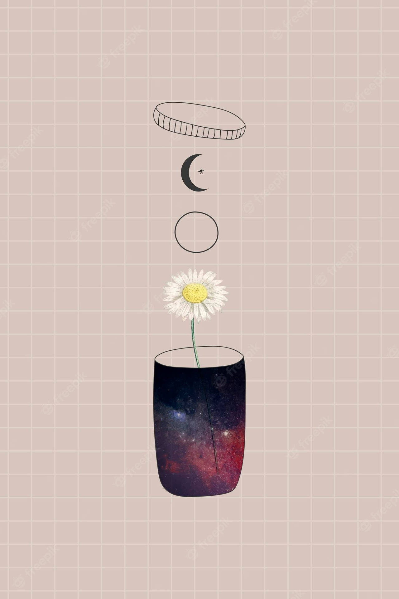 Cute Simple Aesthetic Galaxy Cup Flower Desktop Wallpaper