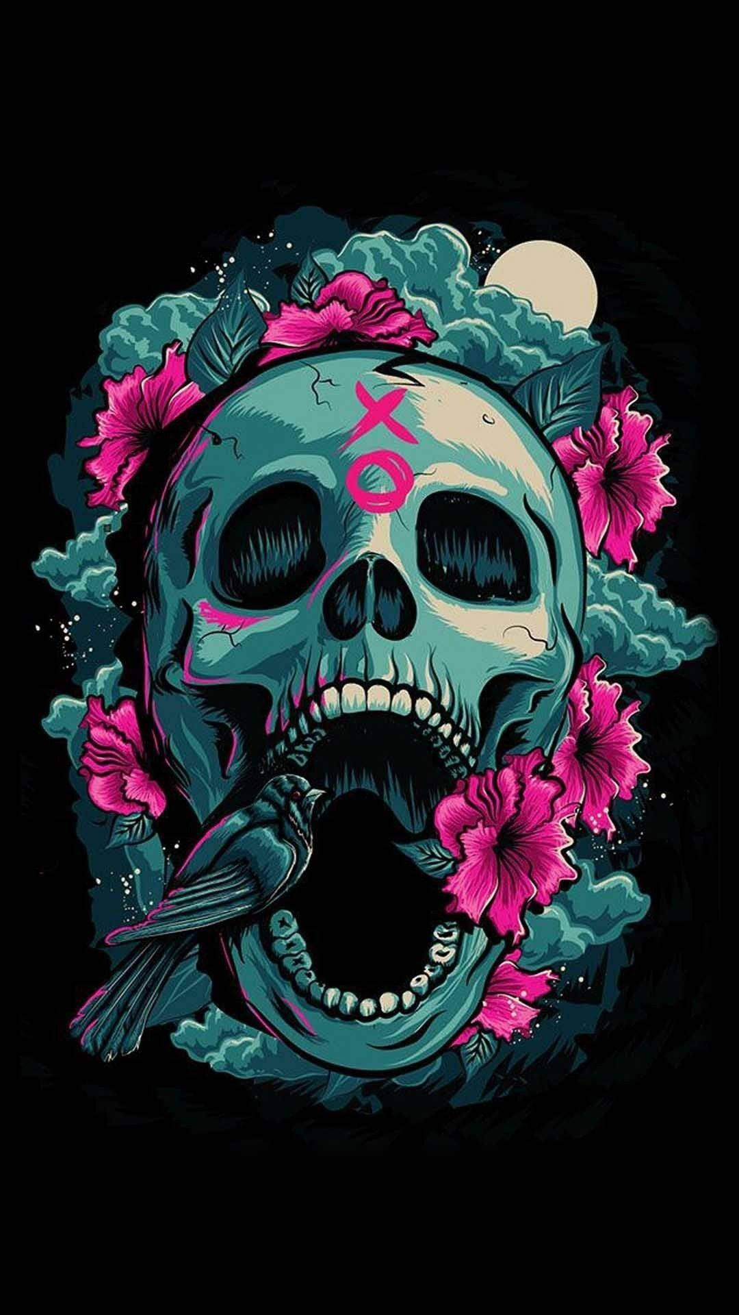 Cute Skeleton Iphone Floral Art Background