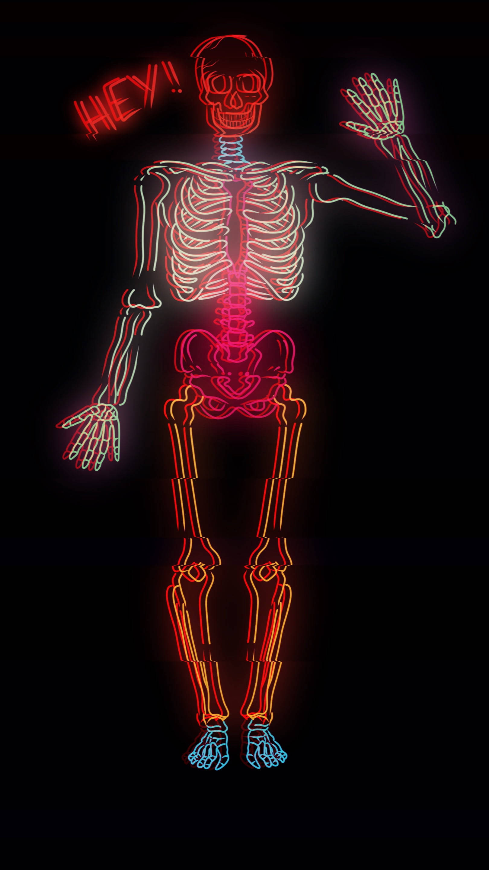 Cute Skeleton iPhone Neon Light Wallpaper