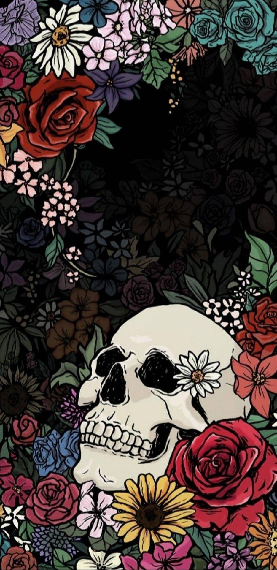 Cute Skeleton Buried With Flowers Wallpaper
