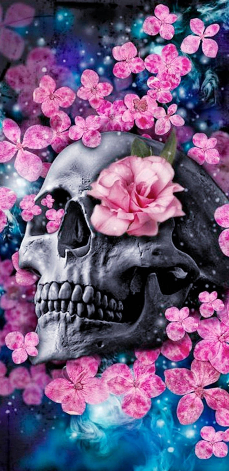 Cute Skeleton And Flowers Aesthetic Photo Wallpaper