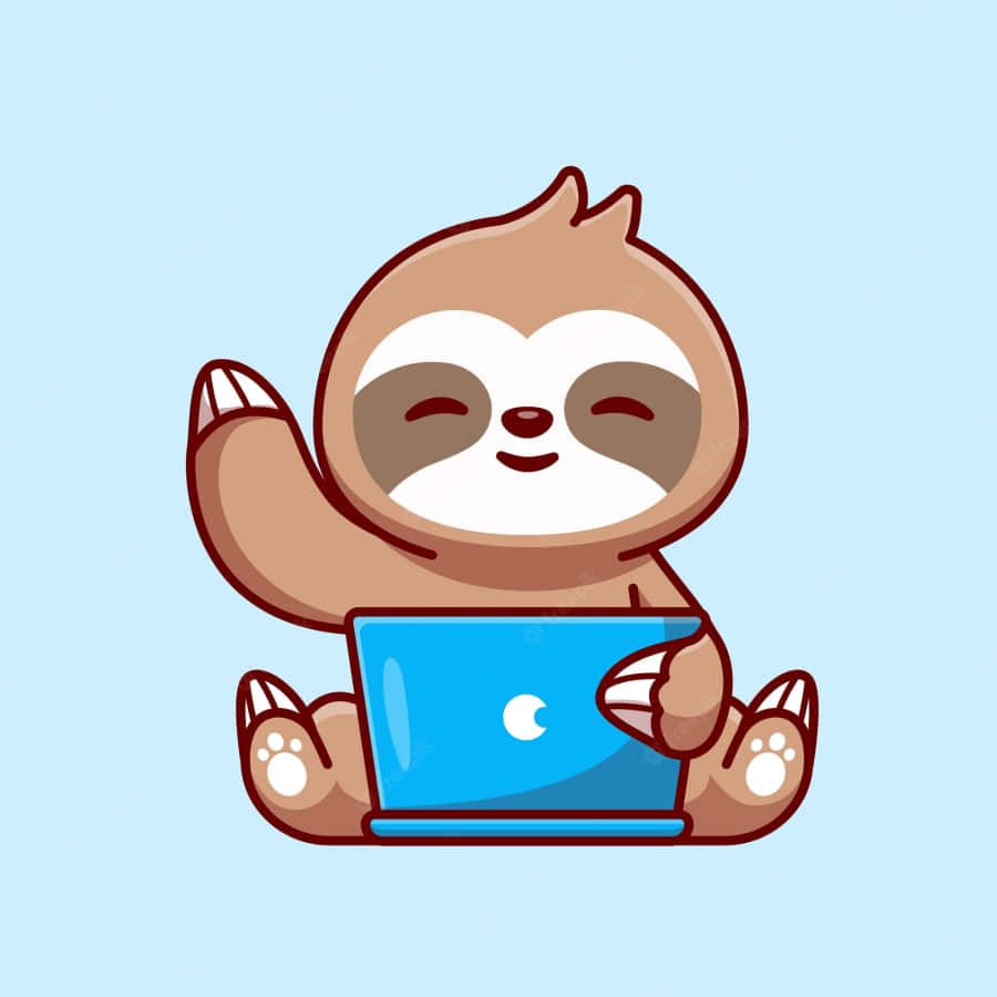 Cartoon Cute Sloth With Laptop Picture