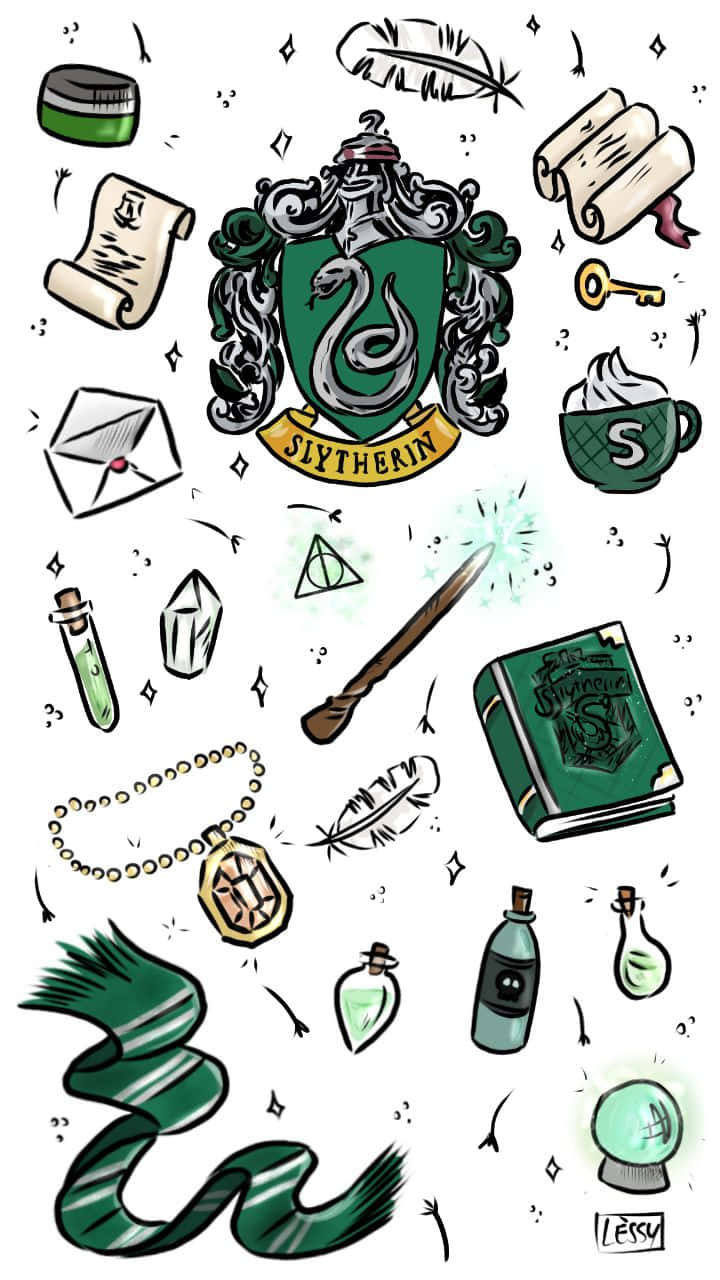 Download Cute Slytherin Various Trinkets Wallpaper | Wallpapers.com