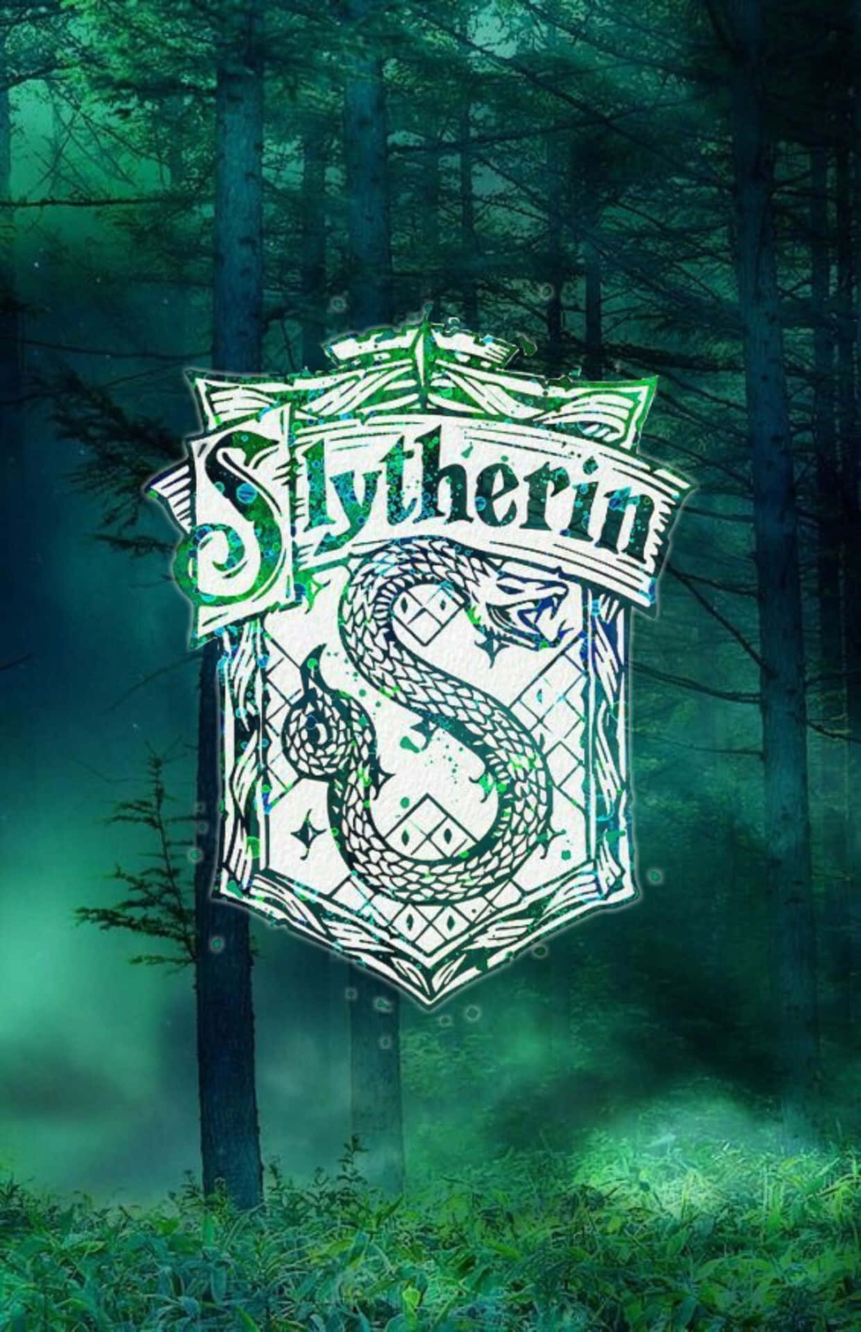 Cute Slytherin Logo Drawing Smoky Forest Wallpaper
