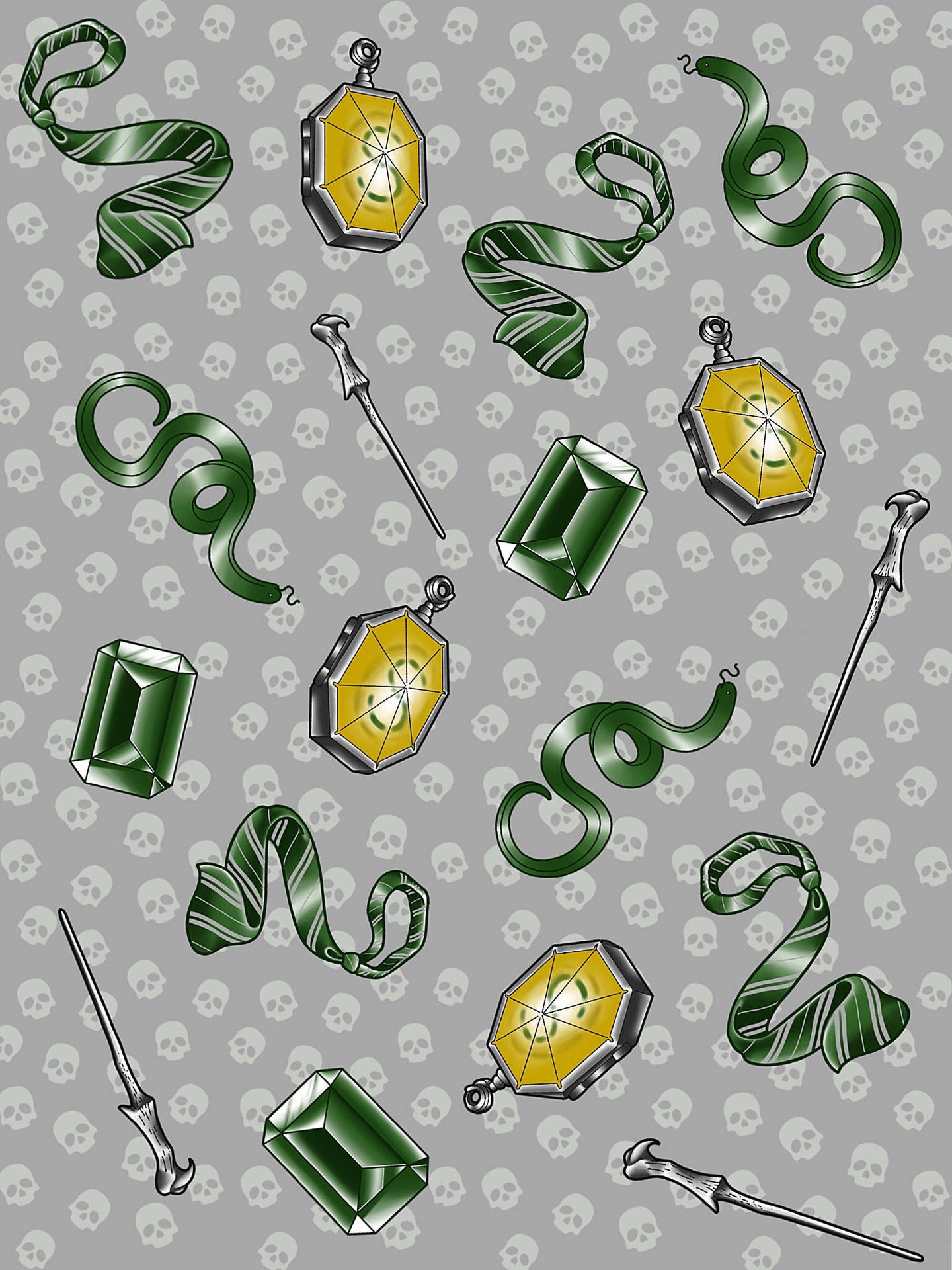 Cute Slytherin Objects Pattern Wallpaper