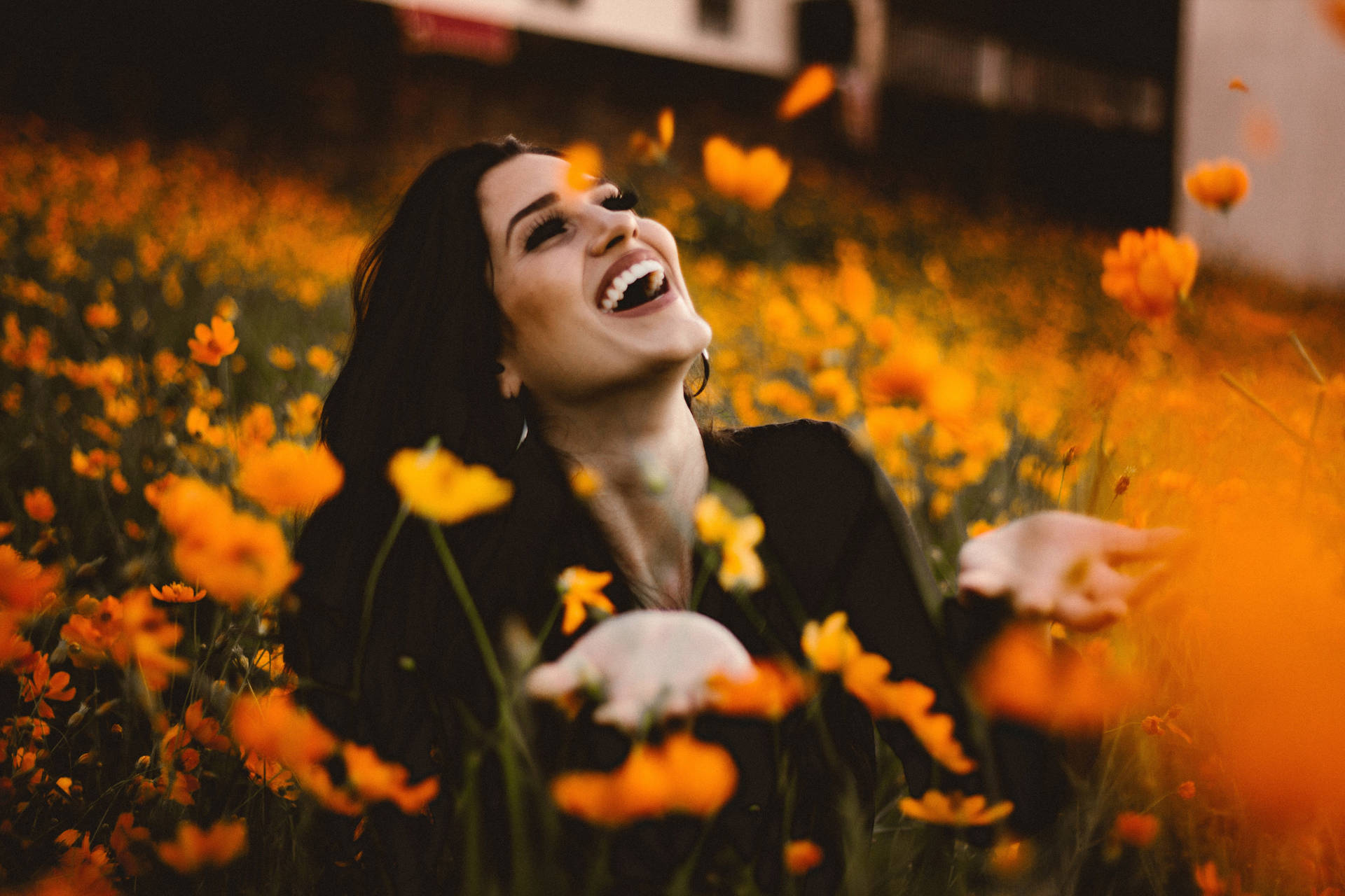 Cute Smile Woman With Yellow Flowers Wallpaper