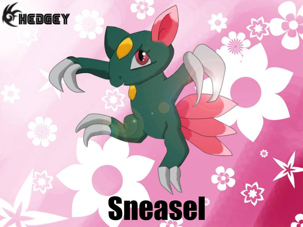 Cute Sneasel With White Flowers Wallpaper