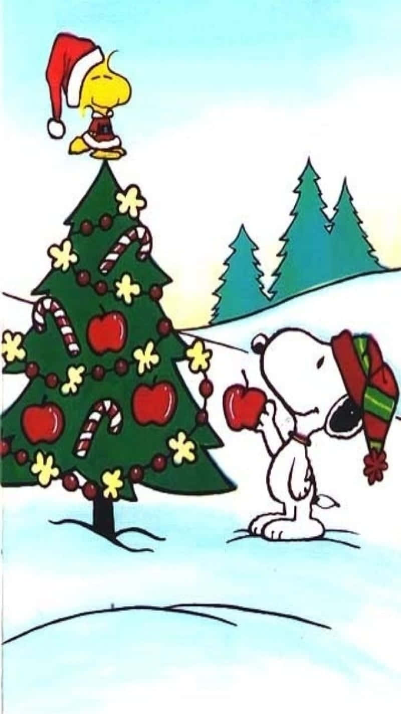 Download Cute Snoopy Christmas Decorating Tree With Woodstock Wallpaper ...
