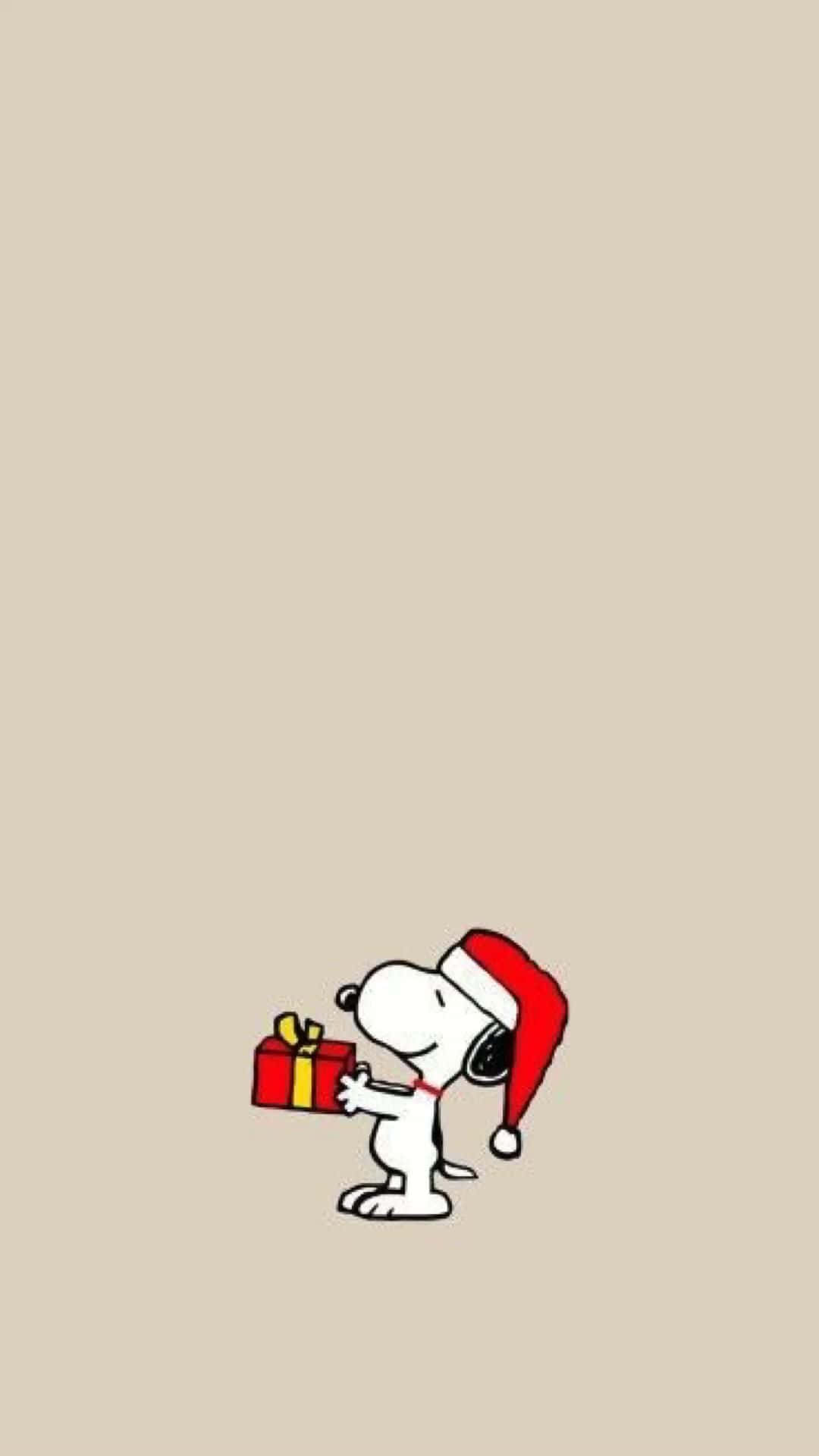 Cute Snoopy Christmas Pastel Brown Minimalist Wallpaper