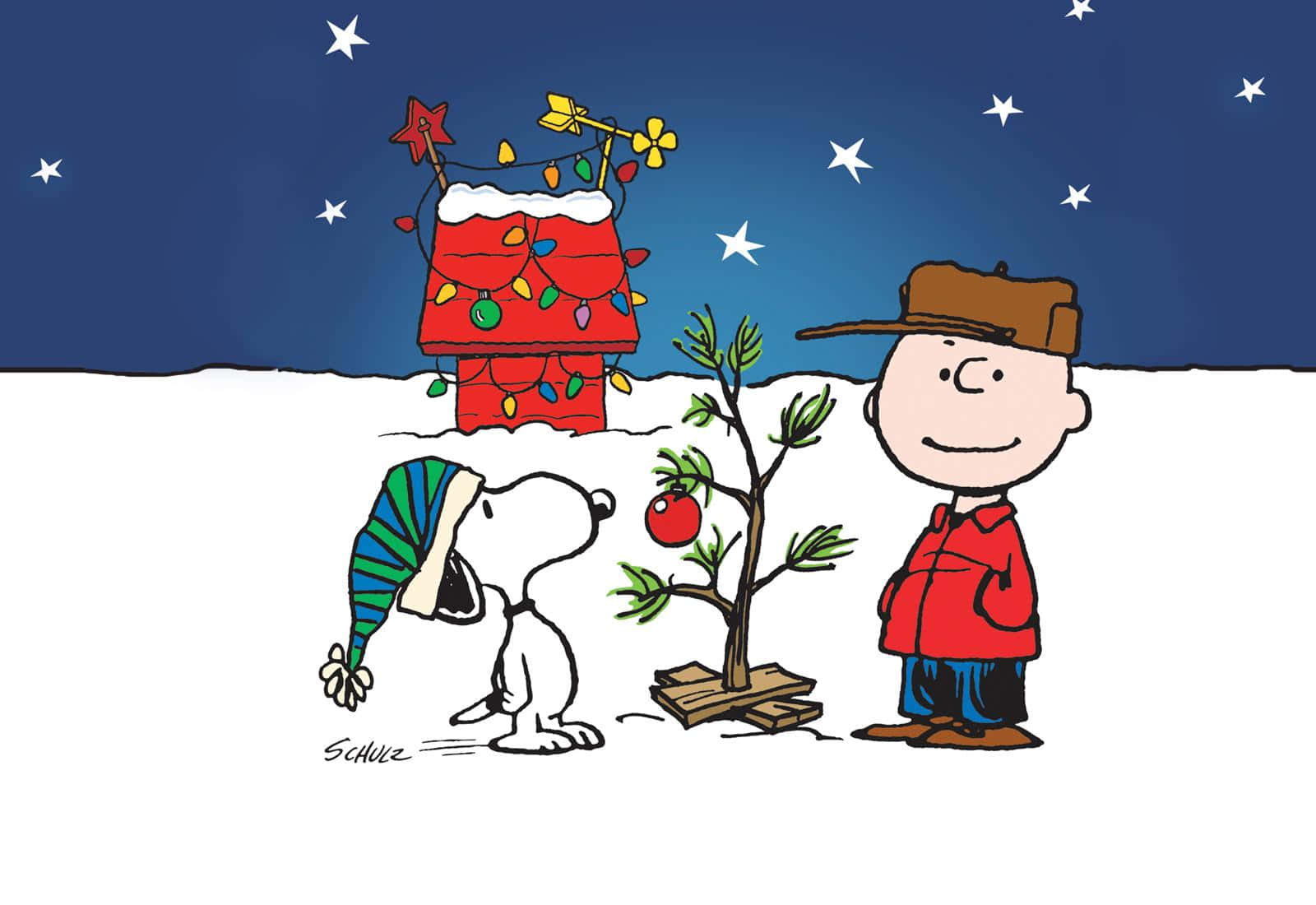 Árbolde Navidad Y Charlie Brown Lindos De Snoopy. Fondo de pantalla