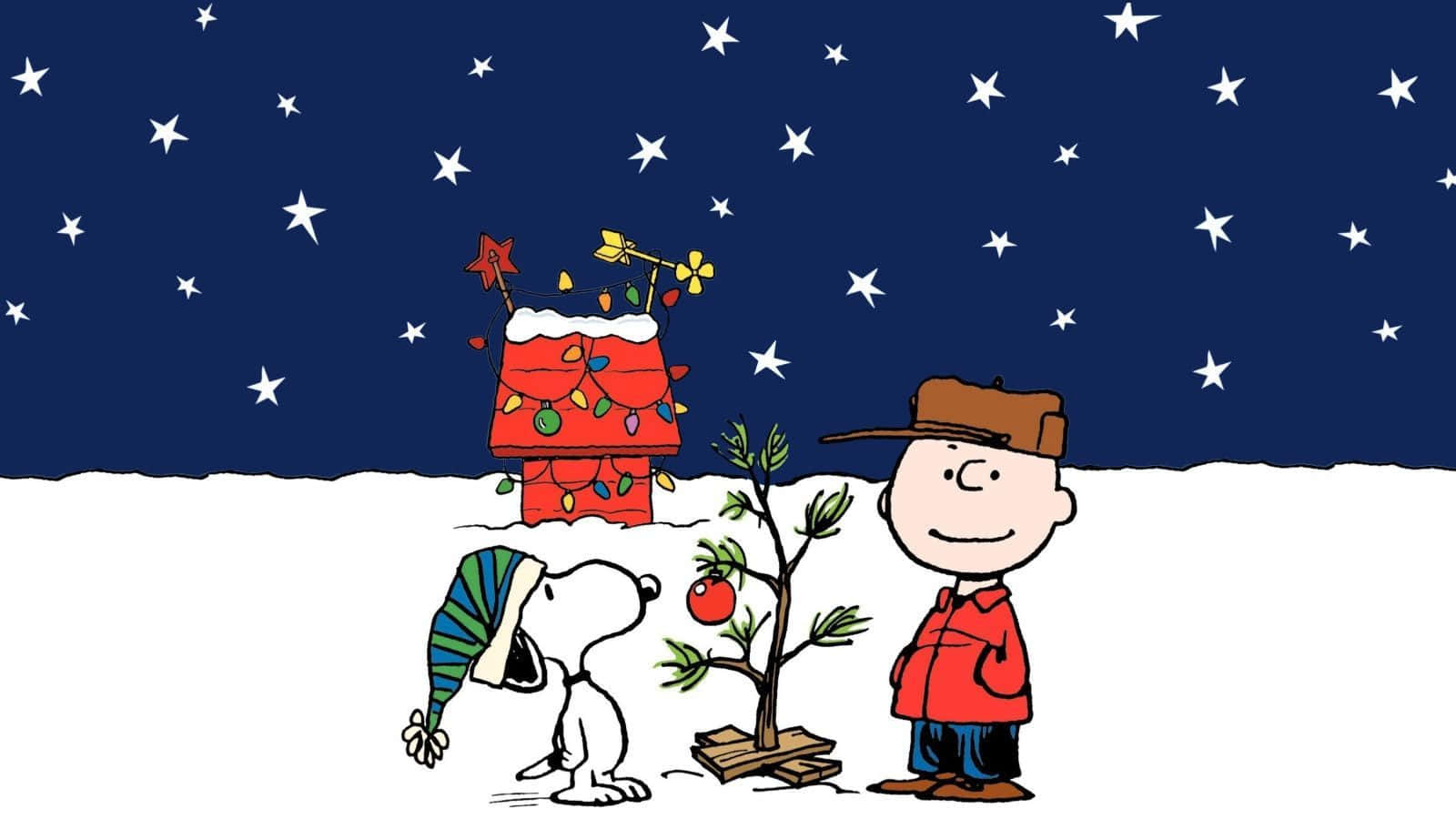 Cute Snoopy Christmas With Charlie Brown And Tree Wallpaper