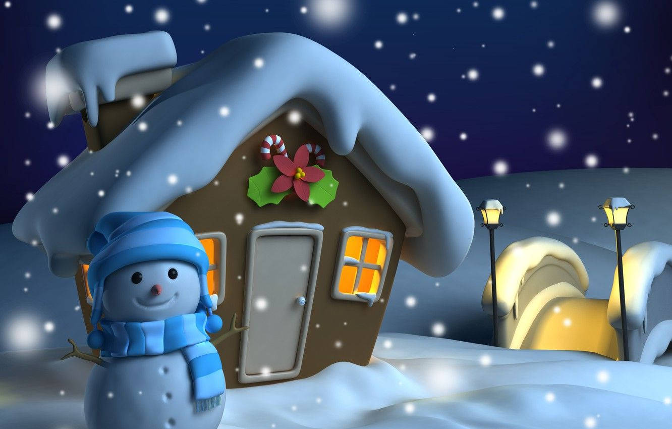 Cute Snow House 3d Digital Art Wallpaper