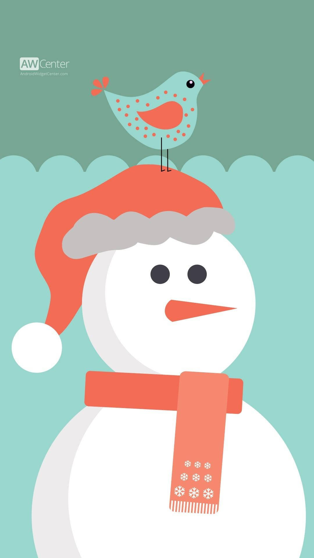 A Snowman With A Bird On His Head Wallpaper
