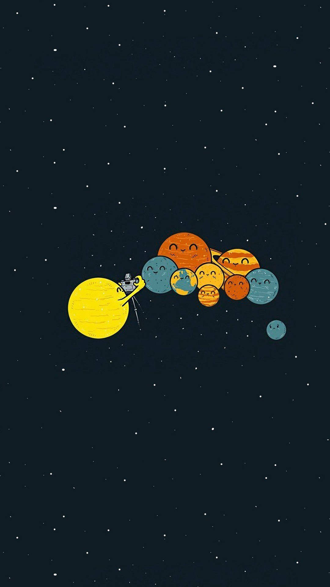 Cute Solar System Illustration iPhone Wallpaper