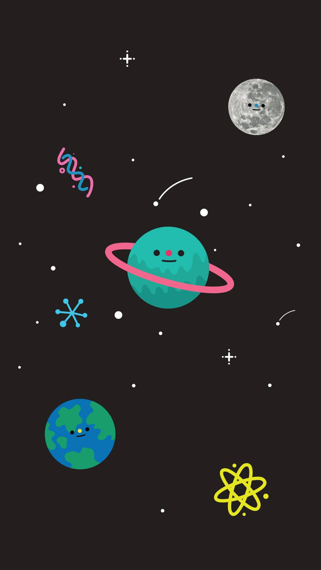 Cute space and planets art wallpaper.