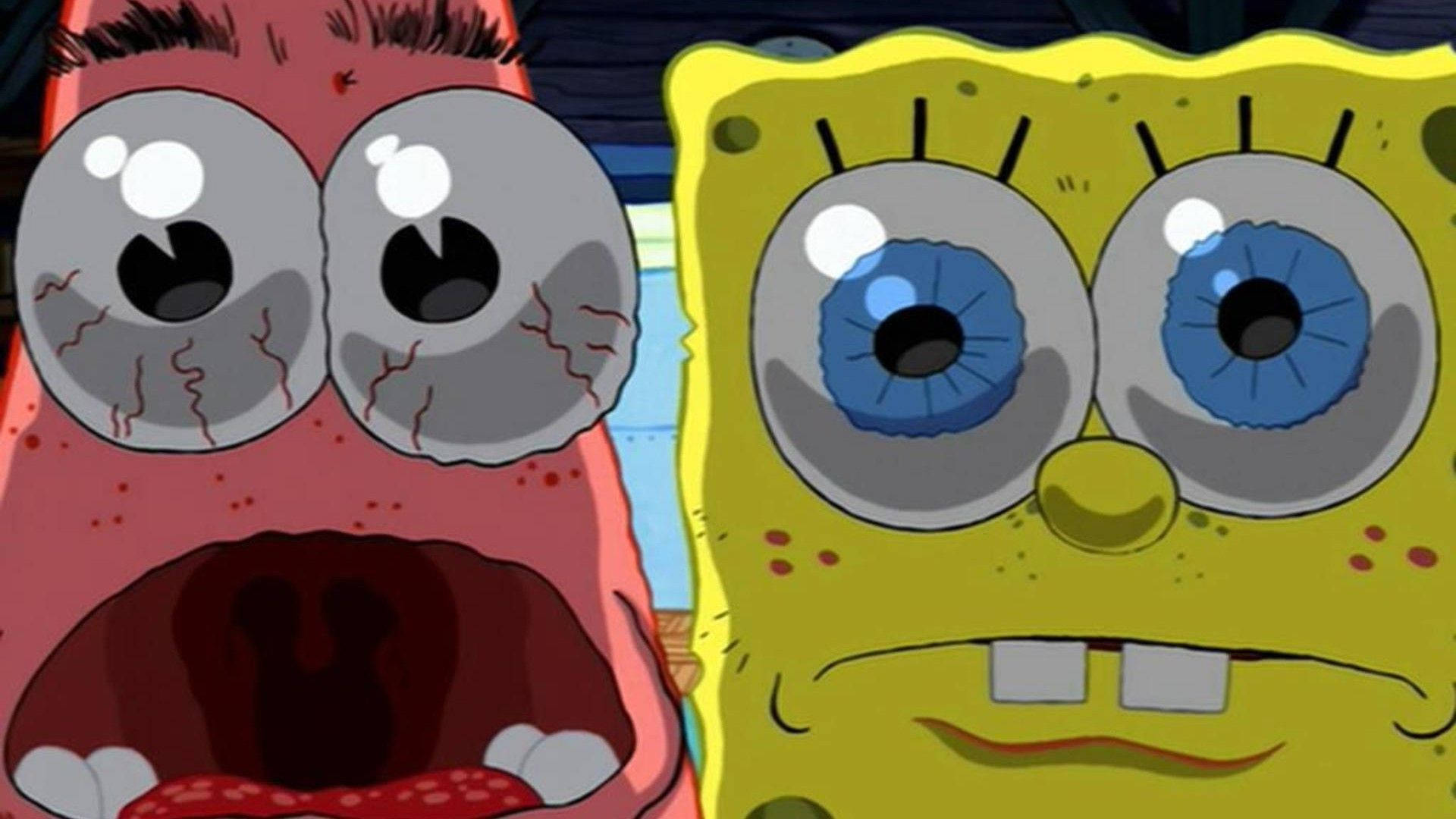 Wallpaper - Søde SpongeBob og Patrick overraskede ansigter Tapet Wallpaper