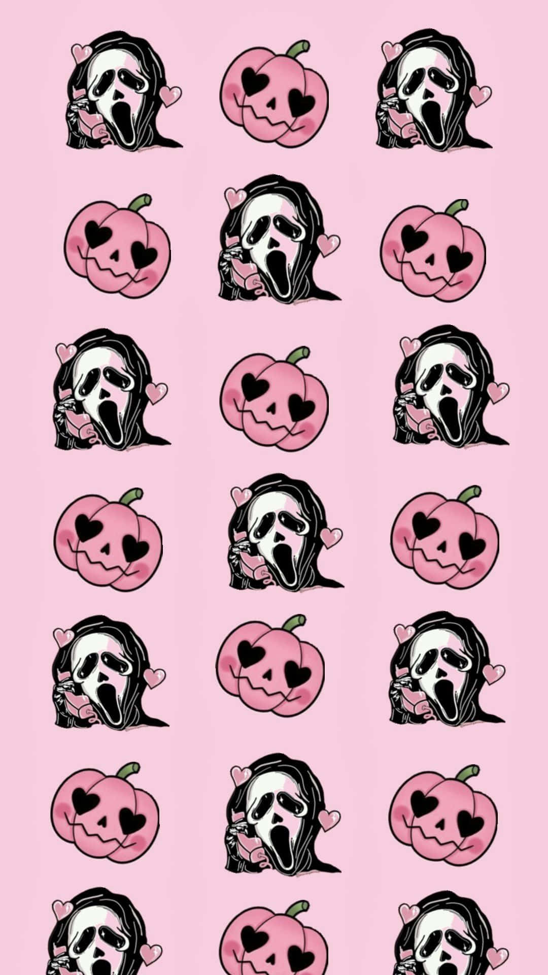 Cute Spooky Pattern Pink Background Wallpaper