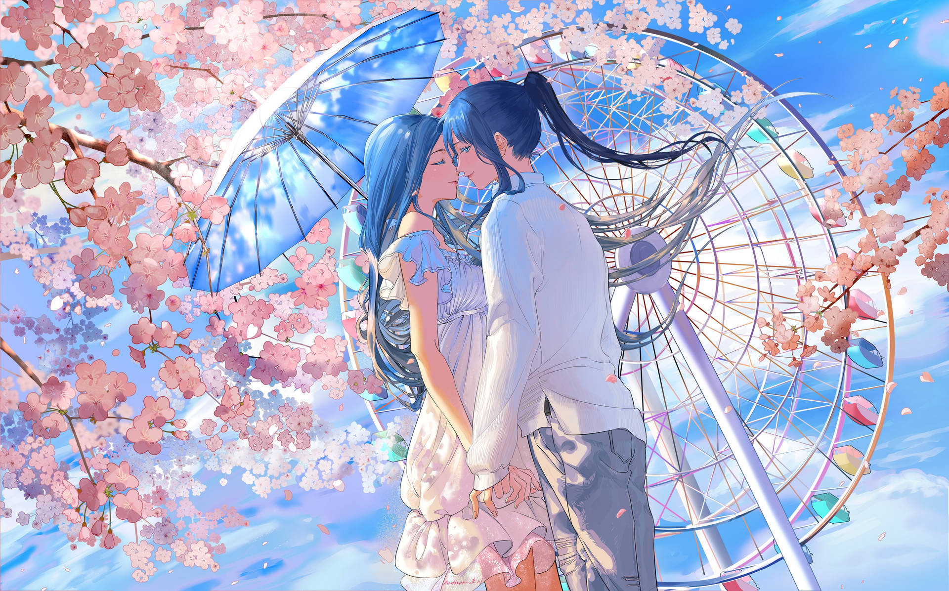 Cute Spring Anime Couple Wallpaper