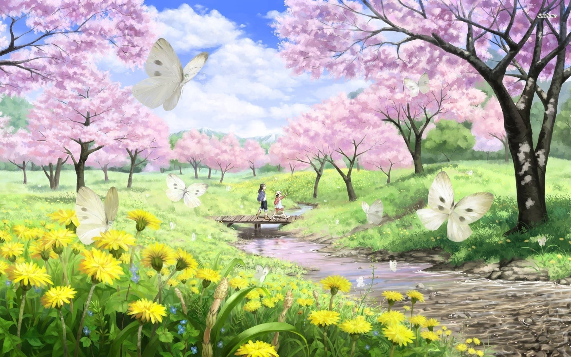 Cute Spring Anime Park Wallpaper