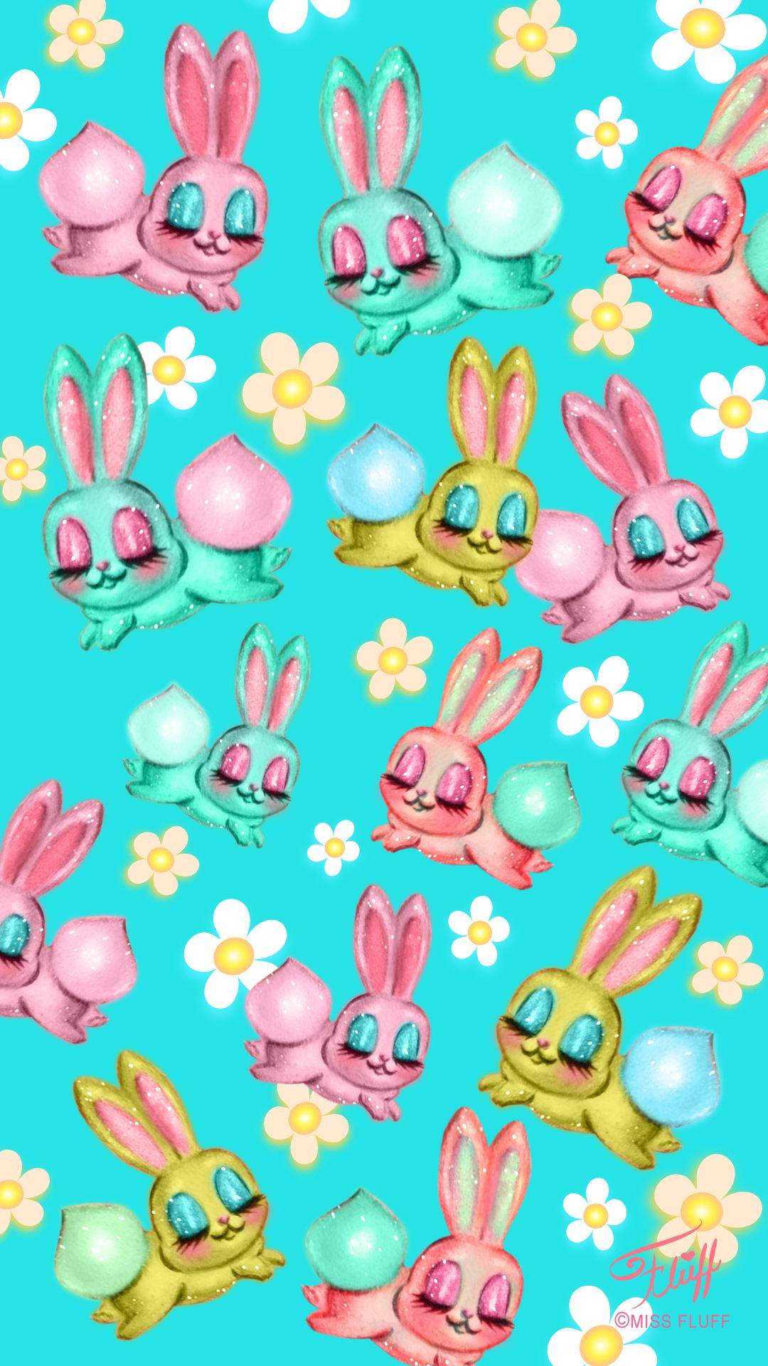 Cute Spring Bunny Mønster Wallpaper