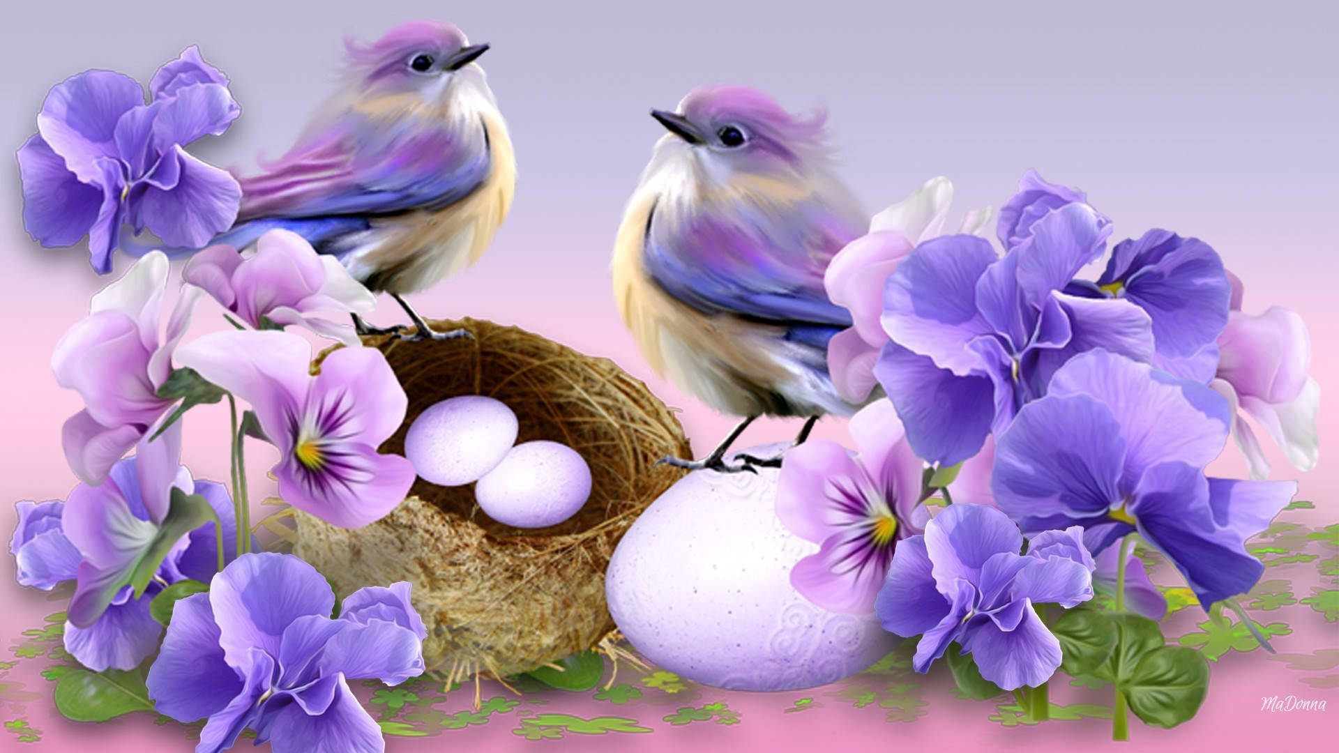 Cute Spring Lilac Birds Wallpaper
