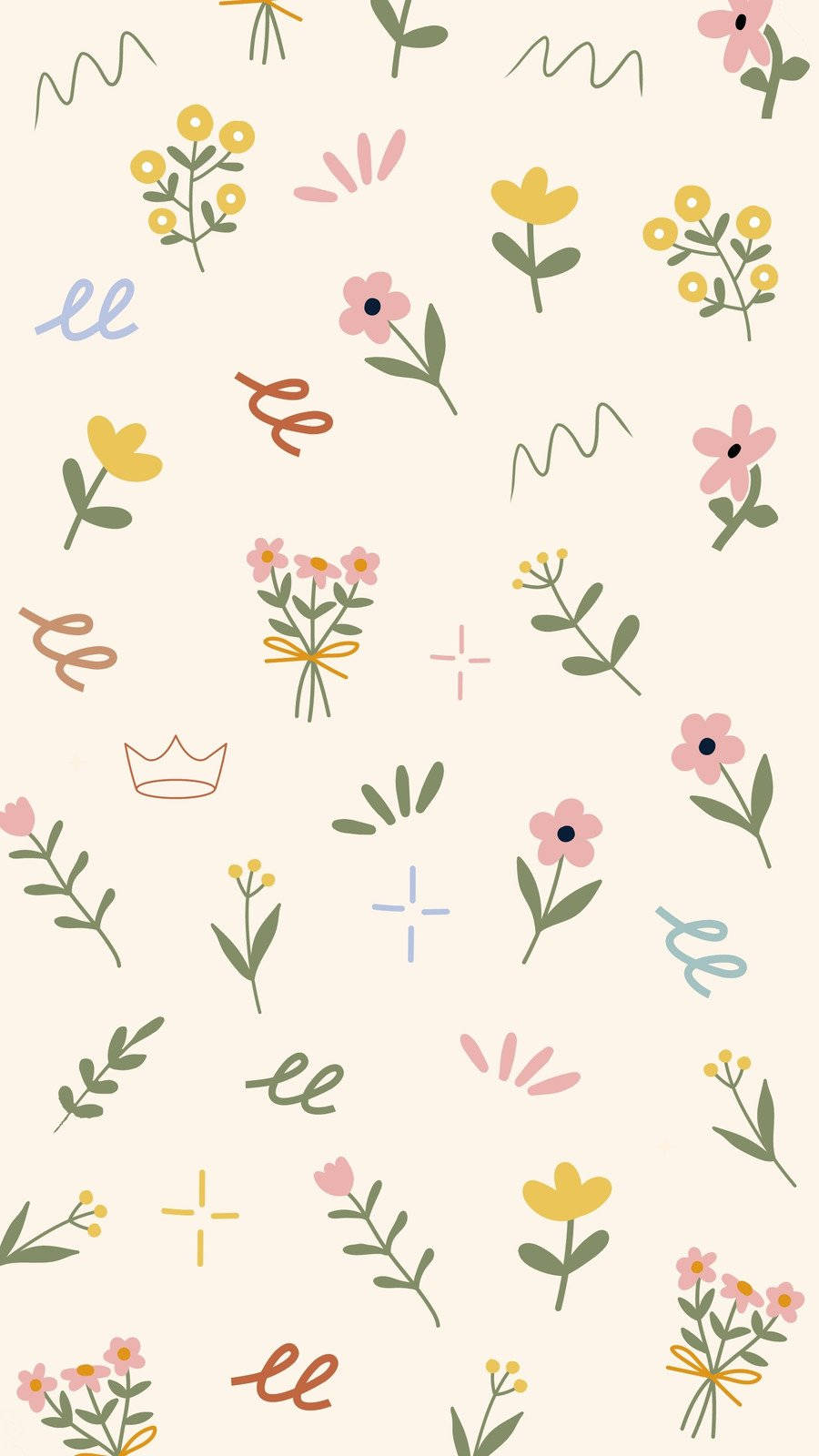Download Cute Spring Phone Flowers, Leaves Pattern Wallpaper ...