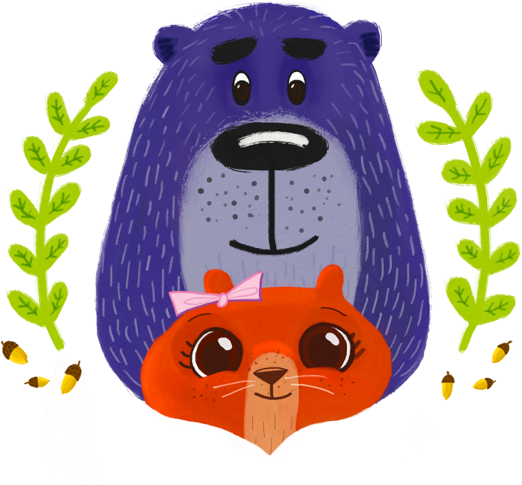 Cute Squirreland Bear Illustration PNG