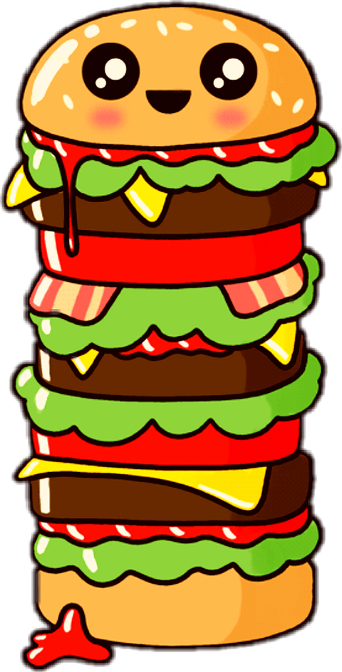 Cute Stacked Hamburger Cartoon PNG