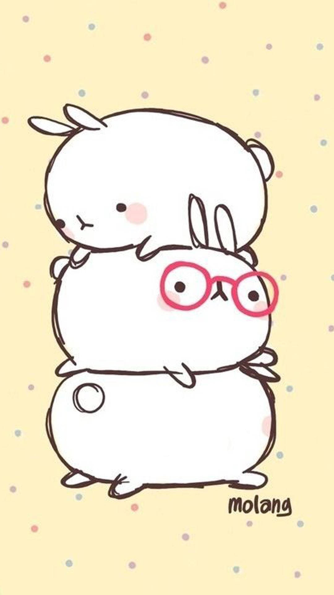 White bunnies stack atop each other in a cute Molang art wallpaper.