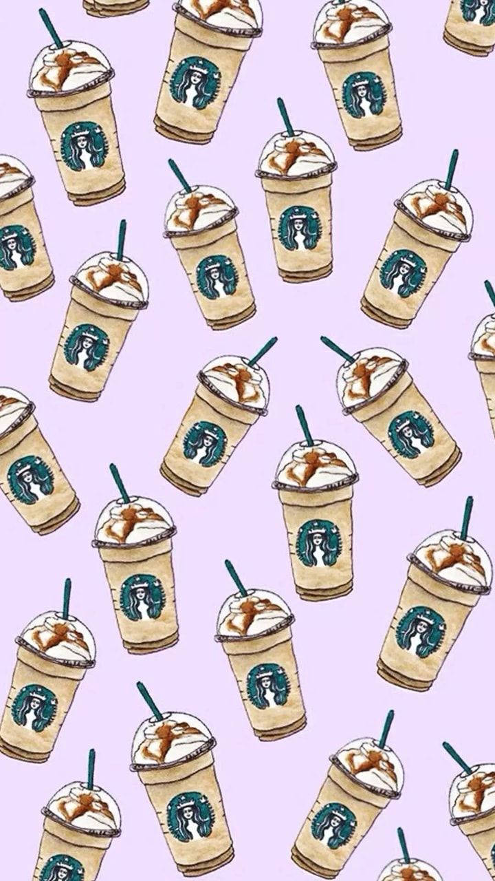 Cute Starbucks Caramel Drink Pattern Wallpaper