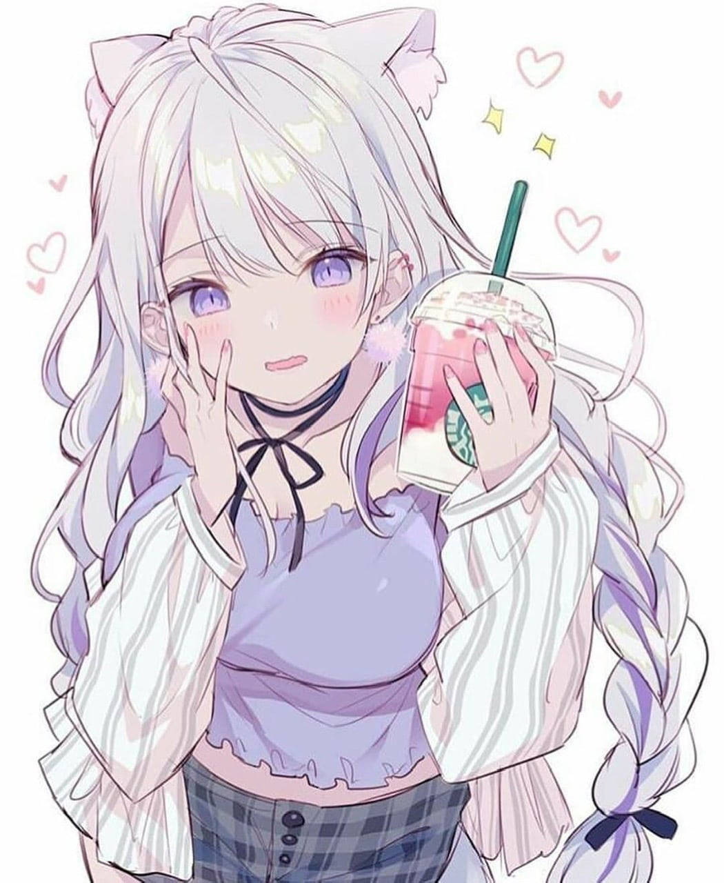 Cute Starbucks Cup And Anime Girl Wallpaper