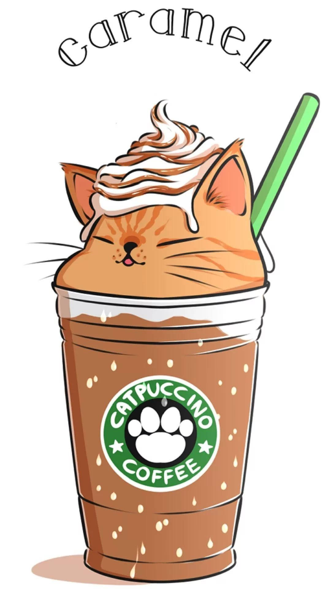 Cute Starbucks Cup Caramel Neko Wallpaper