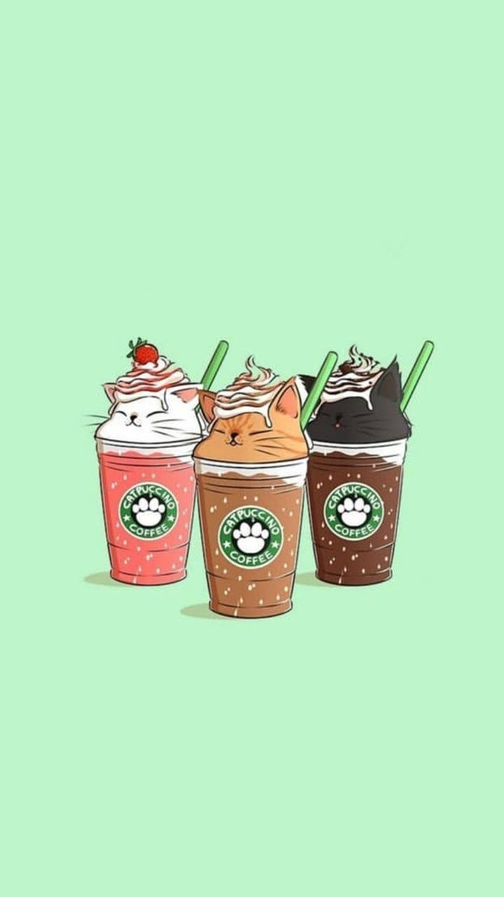 Cute Starbucks Neko Drink Cups Background