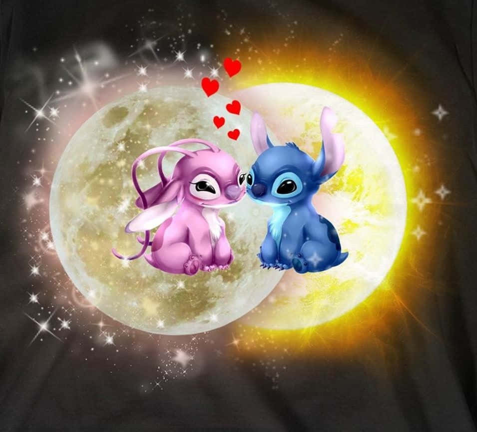 Cute Stitch And Angel Against Bright Moons Wallpaper