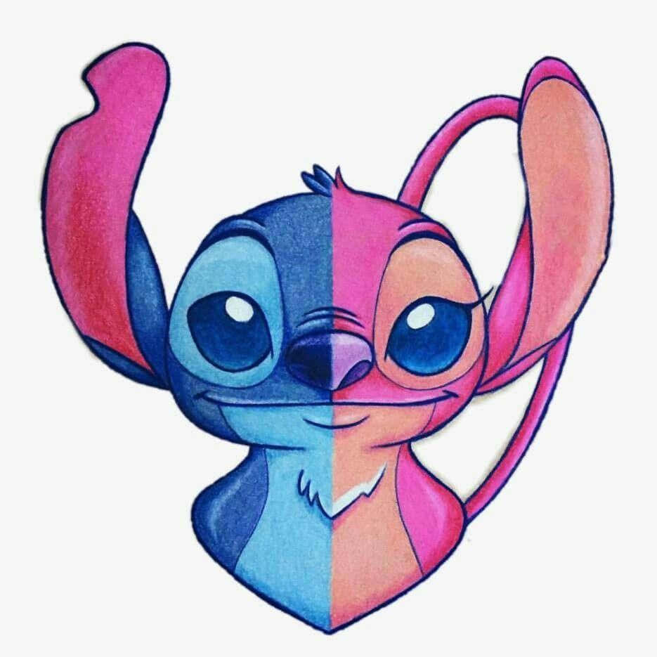 Cute Stitch And Angel Half Face Wallpaper